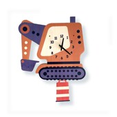 挖土机儿童房卡通挂钟客厅卧室静音创意时尚 免打孔挂墙挂钟表 个性