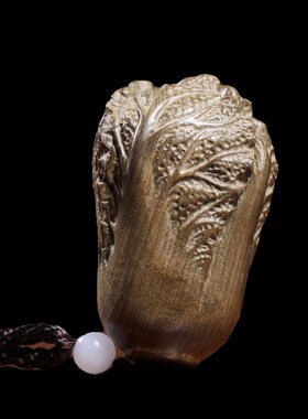 天然金丝楠木阴沉木百财吉祥摆件创意纳福白菜文玩装饰手把件挂件