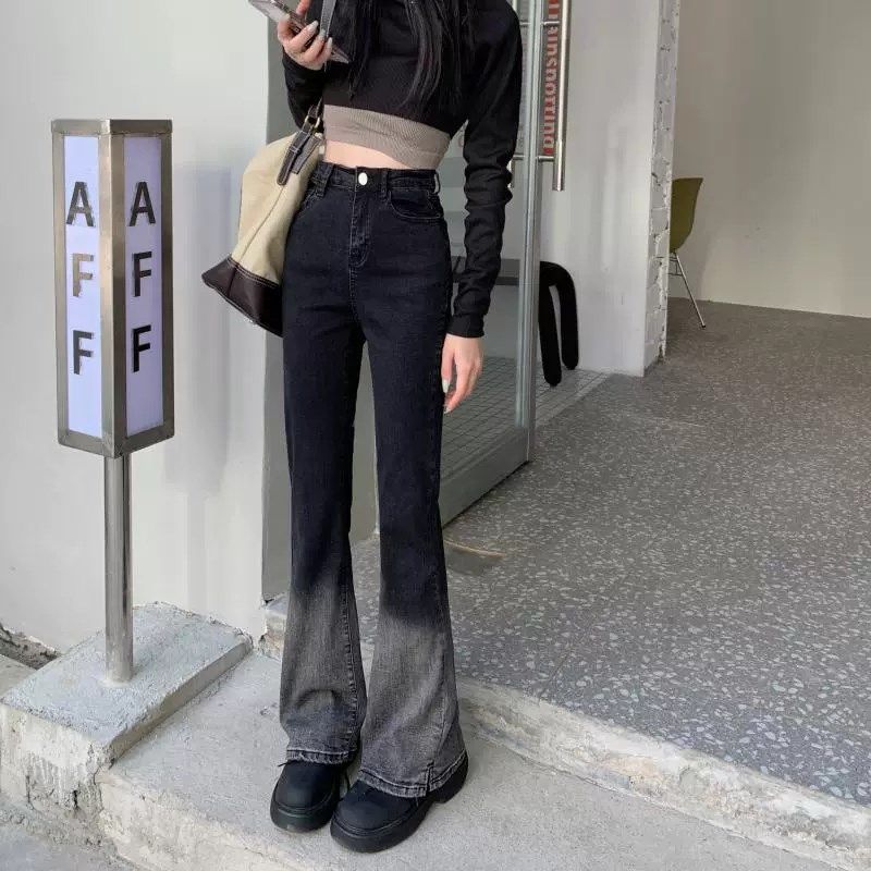 大码胖妹妹阔腿直筒微喇叭牛仔裤女秋冬新款渐变高腰显瘦喇叭长裤,女装/女士精品,牛仔裤,淘宝优惠券,粉丝福利购,淘宝优惠卷