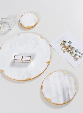 北欧大理石托盘圆形托盘样板间家居软装饰品化妆品蛋糕盘果盘