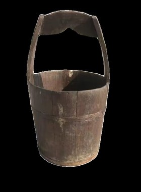 怀旧老木桶旧水桶木头提梁桶老木盆扁担挑子打水桶老酒桶复古装饰