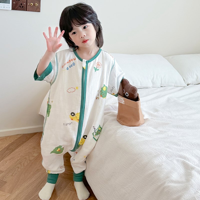 睡袋婴儿夏款纯棉纱布夏季薄款中大童连体睡衣夏天分腿宝宝防踢被