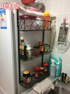 冰箱侧壁挂架创意厨房置物架壁挂实木层架收纳架调味料架竹