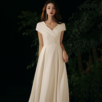 白色小晚礼服主持人公主裙高级感气质伴娘服迎宾法式小众轻奢优雅