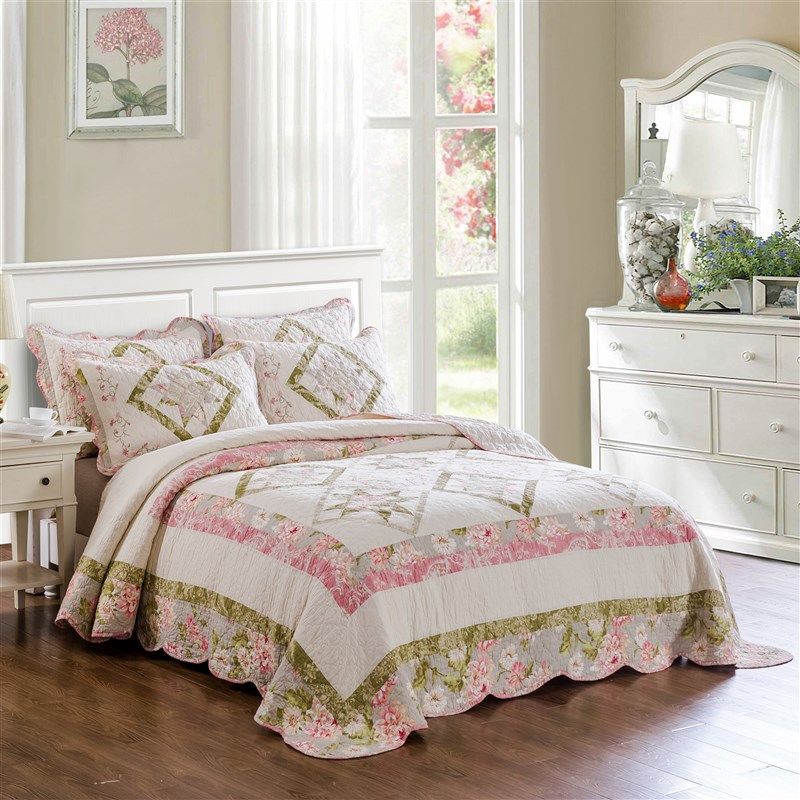 欧式绣花绗缝全棉纯棉床盖三件套夹棉床罩加厚床单夏被空调被衍缝