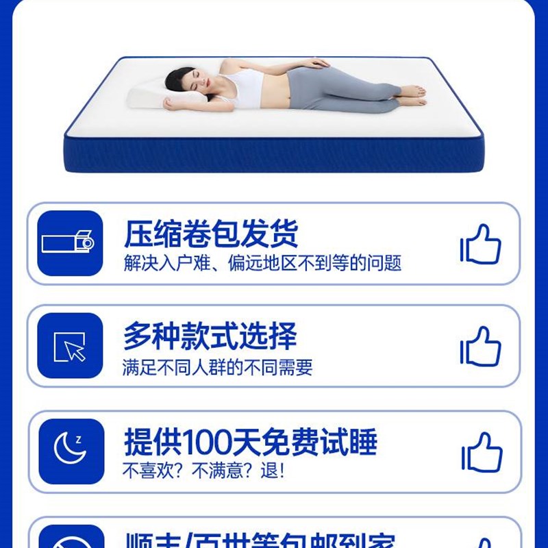 小蓝盒记忆棉弹簧盒子床垫席梦思家用1F2CM卷包压缩乳胶酒店儿童