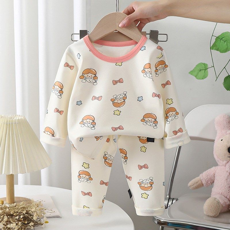 儿童纯棉内衣男女宝宝中小童秋衣秋裤无骨缝家居服莱卡棉睡衣套装