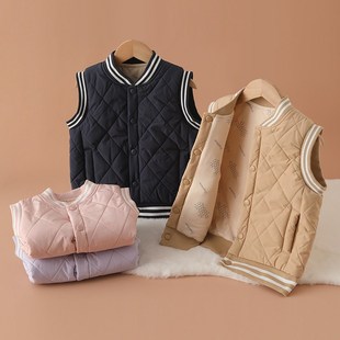 梭织儿童马甲蚕丝羊毛保暖无袖男女童背心夹棉内胆校服神器加厚