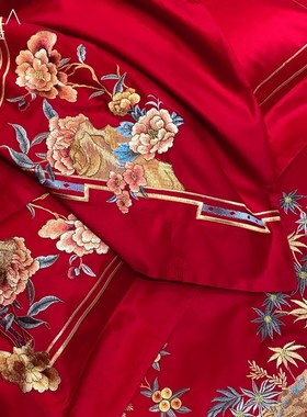 菲罗菈爱相随结婚喜被婚庆床品套件红色大红全棉四件套纯棉六件套