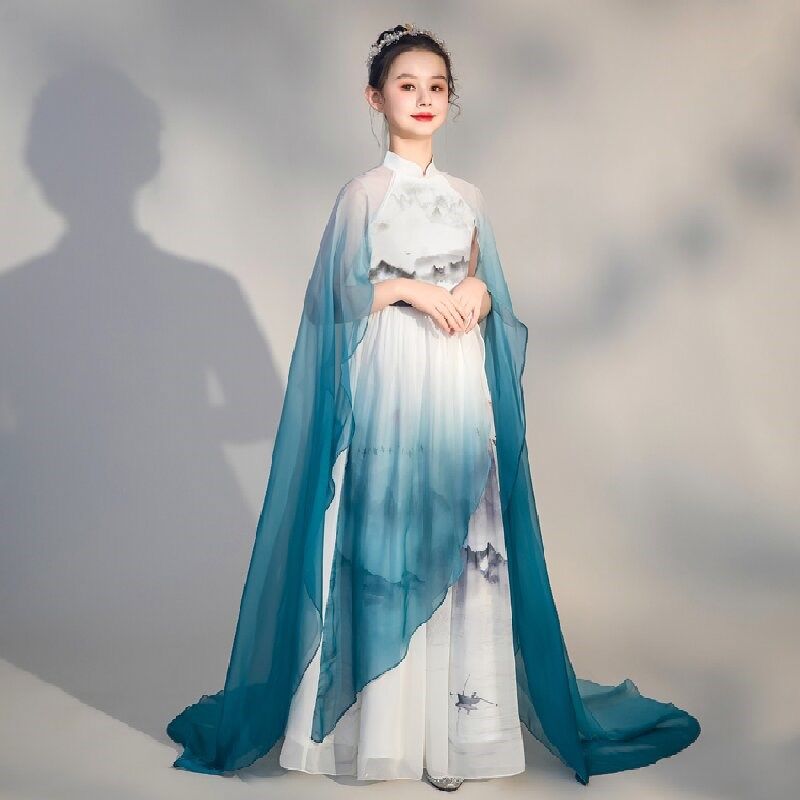 女童礼服高端中大童弹古筝演出服千里江山中国风艺考民乐国风演奏