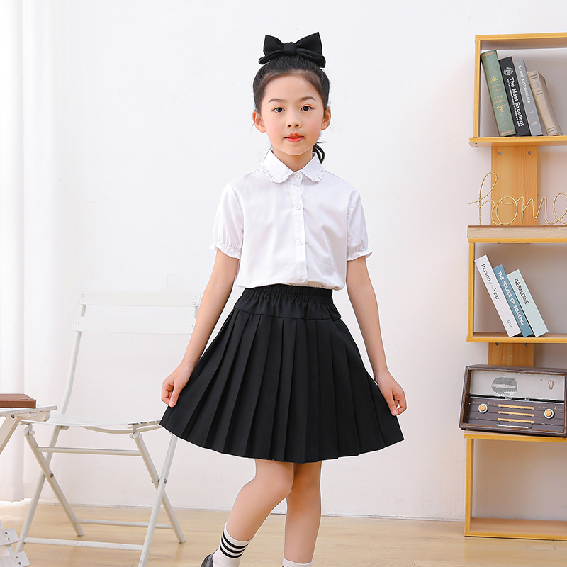 儿童纯棉白衬衫短袖夏季套装幼儿园男女孩6合唱表演8小学生校园服