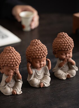 新中式三不佛摆件陶瓷工艺品宝宝佛禅意茶空间博古架桌面装饰摆设