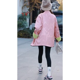 新中式国风粉色夹棉外套女秋冬2023新款高级感禅意盘扣保暖上衣女