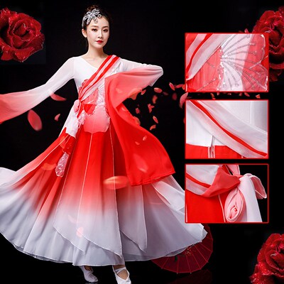 水袖舞蹈服中国风甩袖惊鸿舞演出服古风女飘逸古典舞采薇舞蹈服装