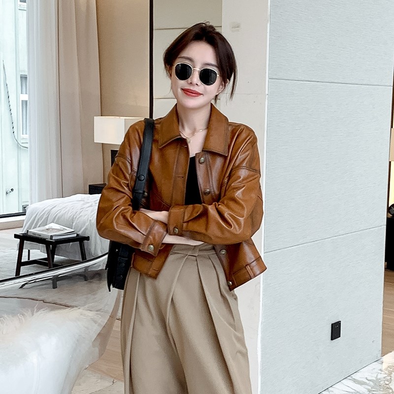 春秋单皮休闲绵羊植鞣皮衣外套宽松夹克