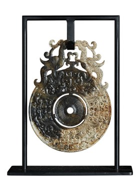 繁花Art 新中式样板间客厅电视柜玉璧摆件复古书房书桌书柜装饰品