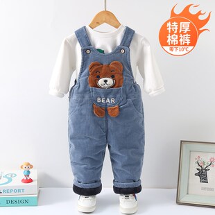 婴儿背带棉裤夹棉加厚外穿一岁男宝裤子儿童男童宝宝背带裤冬加绒