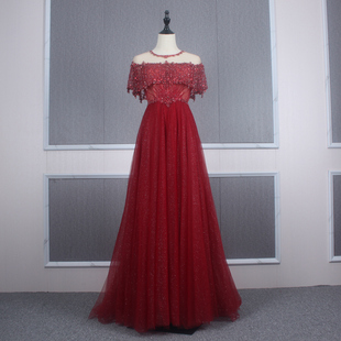 礼服裙2020新款 新娘敬酒裙走秀演出毕业典礼宴会裙 礼服长裙包肩款