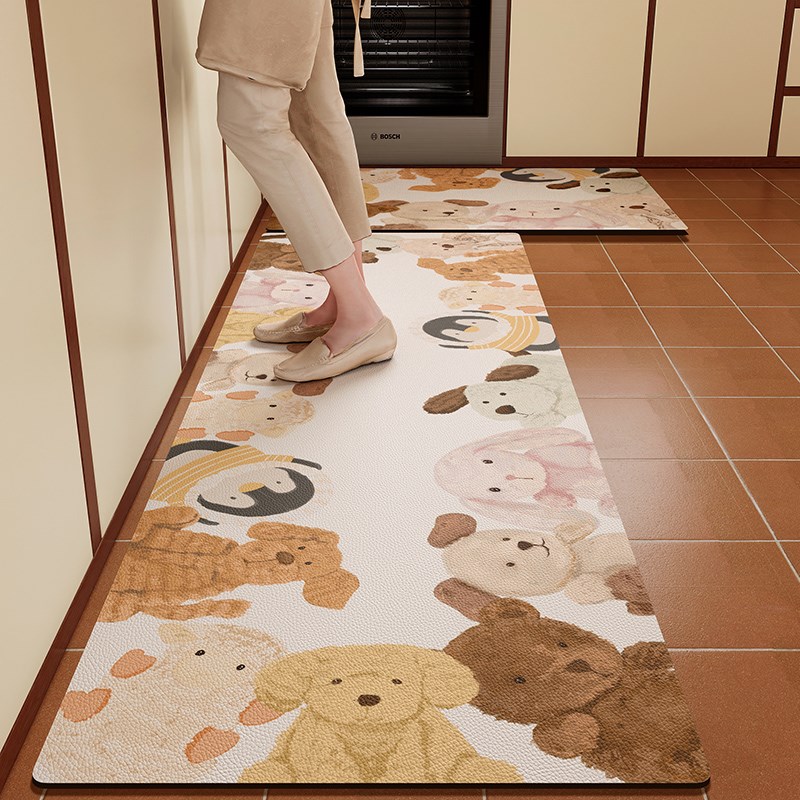 厨房专用地垫防滑防油可擦免洗PU皮革脚垫子家用长条防水耐脏地毯