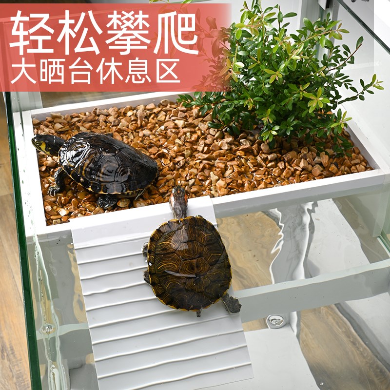乌龟生态造景缸大晒台水陆缸带排水盖子防逃养大龟专用玻璃饲养箱