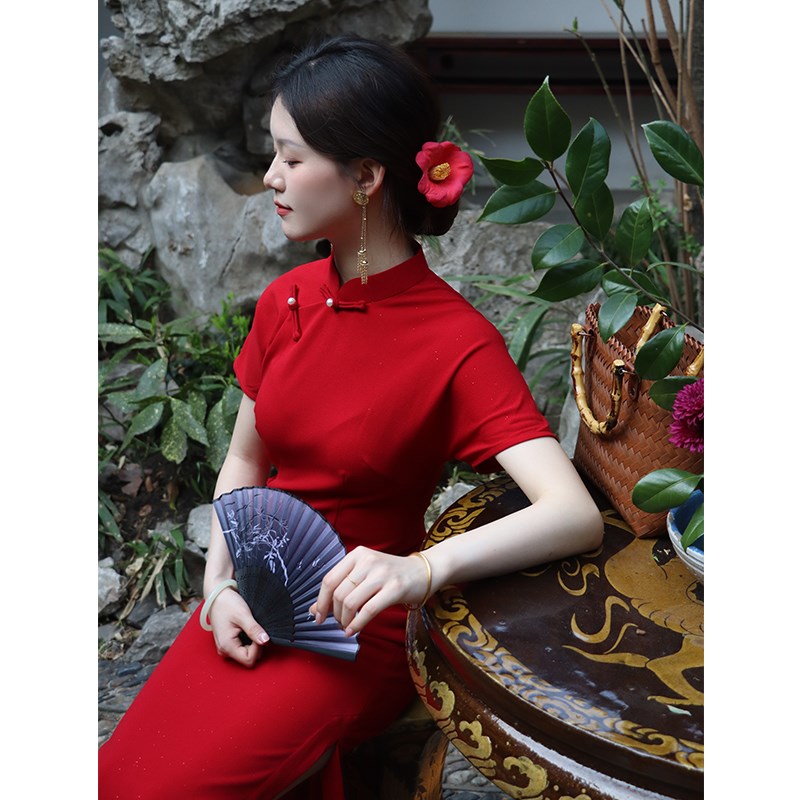 探芳红色敬酒服旗袍2025新款夏季新中式新娘女气质高贵订婚礼服裙