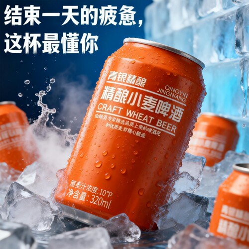 【到手整整8罐】青银精酿小麦啤酒320ml烧烤火锅聚会常备破损包赔