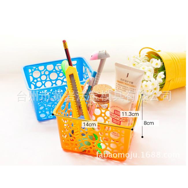 面迷你可爱糖果色笔筒收纳盒镂空雕花整理杂物篮塑料模具