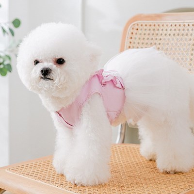 狗狗猫咪胸背衣服夏季薄款纱裙小型犬猫外出可挂牵引绳公主连衣裙