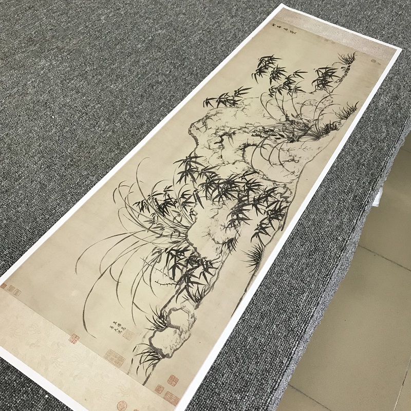 元 赵孟頫 竹石幽兰图  仿古水墨竹子兰花国画高清微喷横幅装饰画
