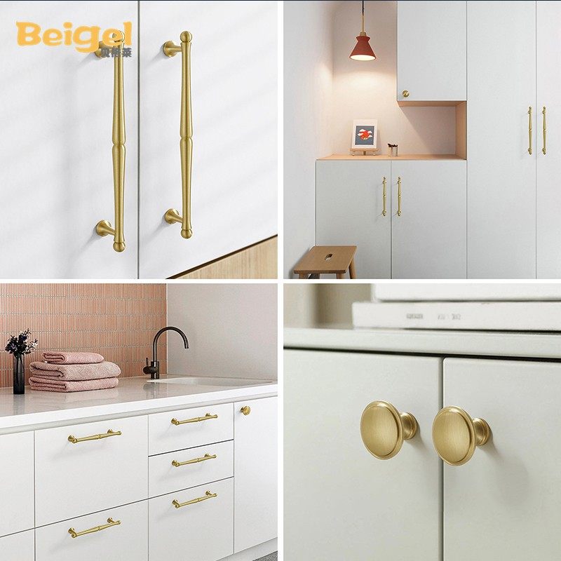 贝格莱欧式衣柜门黄铜拉手鞋柜纯铜柜门把手简约橱柜金色抽屉单孔