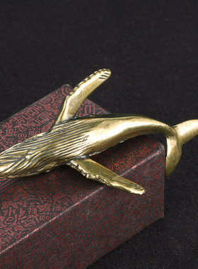 纯黄铜复古法手工匠作旧典藏国风艺术摆件飞天鲲鹏小鲸鱼茶宠文玩