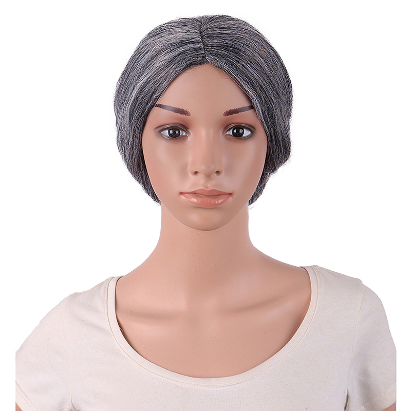 潼漫 表演假发节日老奶奶深灰色带发髻老太婆老人cos舞台演出头套