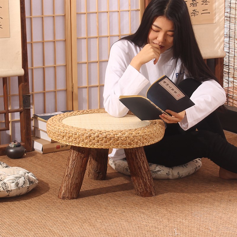 藤编小圆桌简约飘窗小茶几炕桌日式榻榻米桌子创意民宿矮桌窗台桌