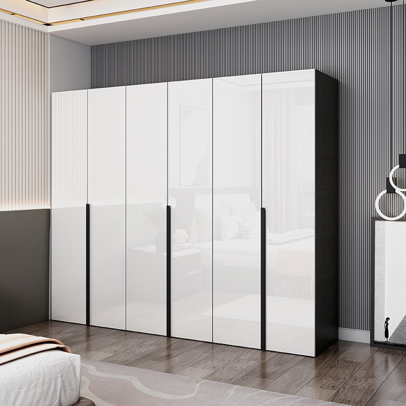 意式极简衣柜家用卧室UV白色亮光烤漆柜门带妆台顶柜整体衣厨