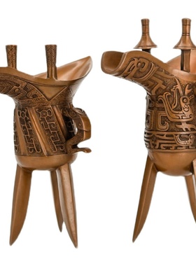 紫铜龙爵凤爵仿古青铜器 酒杯爵杯玄关客厅办公室装饰工艺品