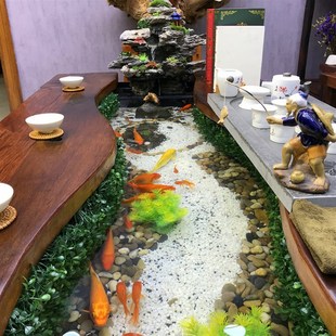 老船木流水茶桌椅实木功夫茶几养鱼缸茶台新茶具装一体