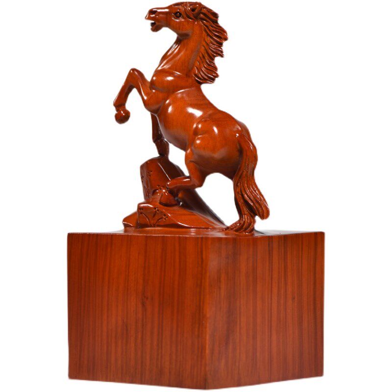 梨木雕马木质方形大号生肖印章定制官印私印玉玺送刻字