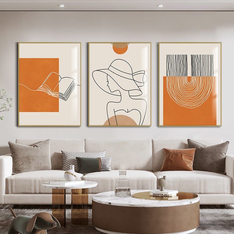 客厅装饰画沙发背景墙三联画小新橙色挂画现代卧室壁画,家居饰品,现代装饰画,淘宝优惠券,粉丝福利购,淘宝优惠卷
