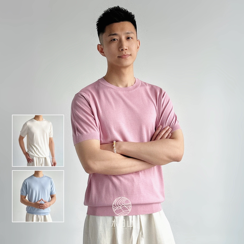 丝羊绒男士短袖圆领精纺T恤