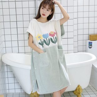 可穿可裹式 漫笛儿 浴巾毛巾斗篷女洗澡浴袍家用大人吸水浴裙浴衣