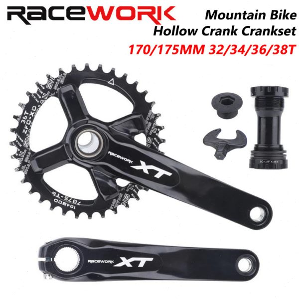 RACEWORK XT山地自行车曲柄中空一体曲柄牙盘170/175MM四钉铝轴