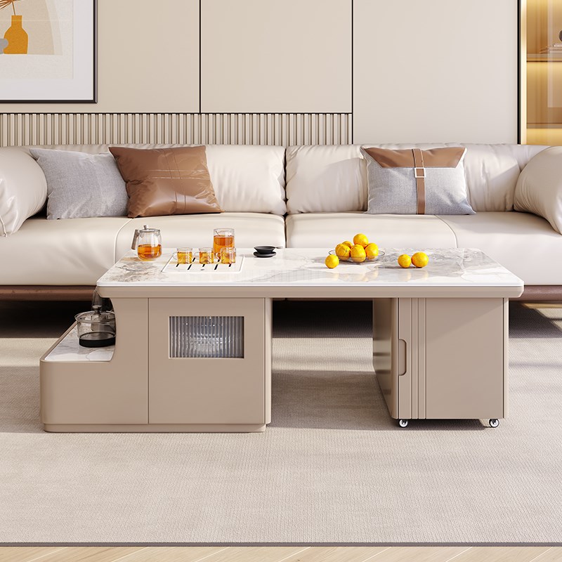 功夫茶几岩板现代客厅家用小户型多功能可伸缩茶几泡茶台一体