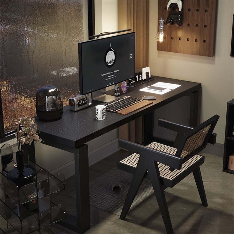 黑色实木书桌卧室靠墙莫比恩台式电脑桌家用办公桌学生写字桌