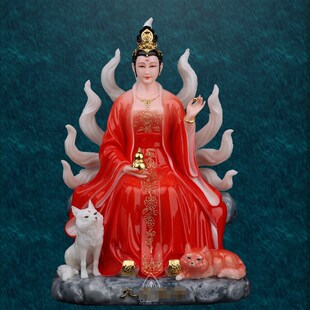 九尾狐神像汉白玉九尾娘娘九姑娘九公子红狐白狐青丘工艺