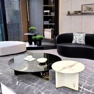 轻奢大理石茶几高级感艺术客厅家用设计师款 意式 现代圆形茶几组合