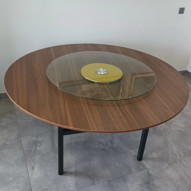 餐桌家用小户型可折叠圆桌台面饭桌酒店折叠大圆桌带转盘10人