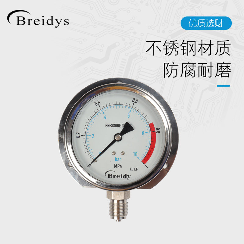 船用压力表YN100T径向带边不锈钢压力表0-1.6MPa水压气压3/8 1/2