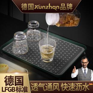 复古风 德国kunzhan不锈钢茶盘加厚304托盘沥水长方形轻奢现代中式