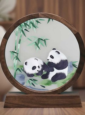 苏绣桌面屏风创意刺绣摆件中国风中式家居台屏手工双面绣摆台老外