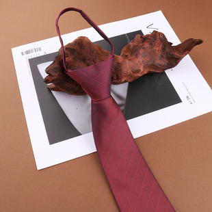 男士红色免打结拉链领带商务正装宴会懒人一拉得领带